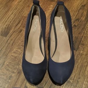 Aldo purple suede wedges worn under 5x